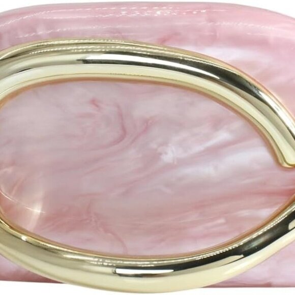 Chic Pink Acrylic Evening Clutch with Marble Texture - Wedding & Party Essential - Picture 1 of 6